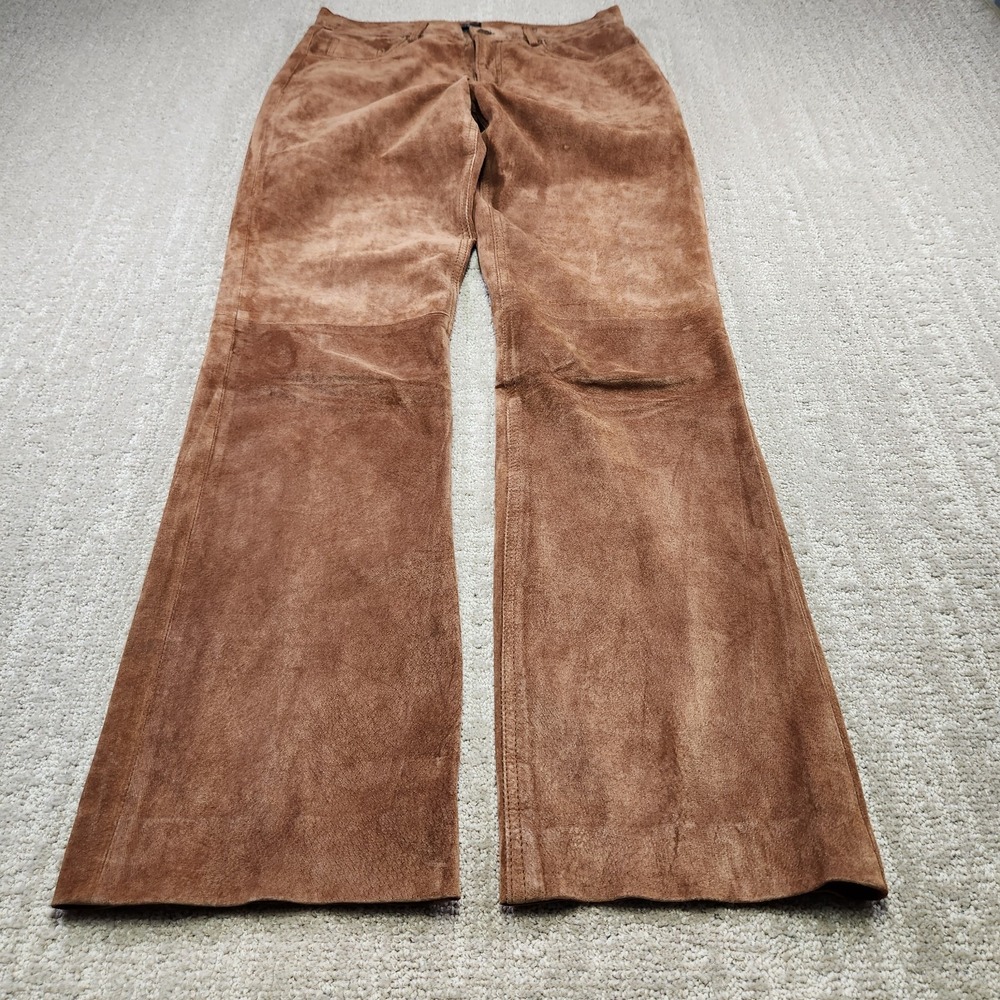 VTG Suede Leather Pants Women 4 Flare Bootcut Brown Boho Cowgirl New Frontier